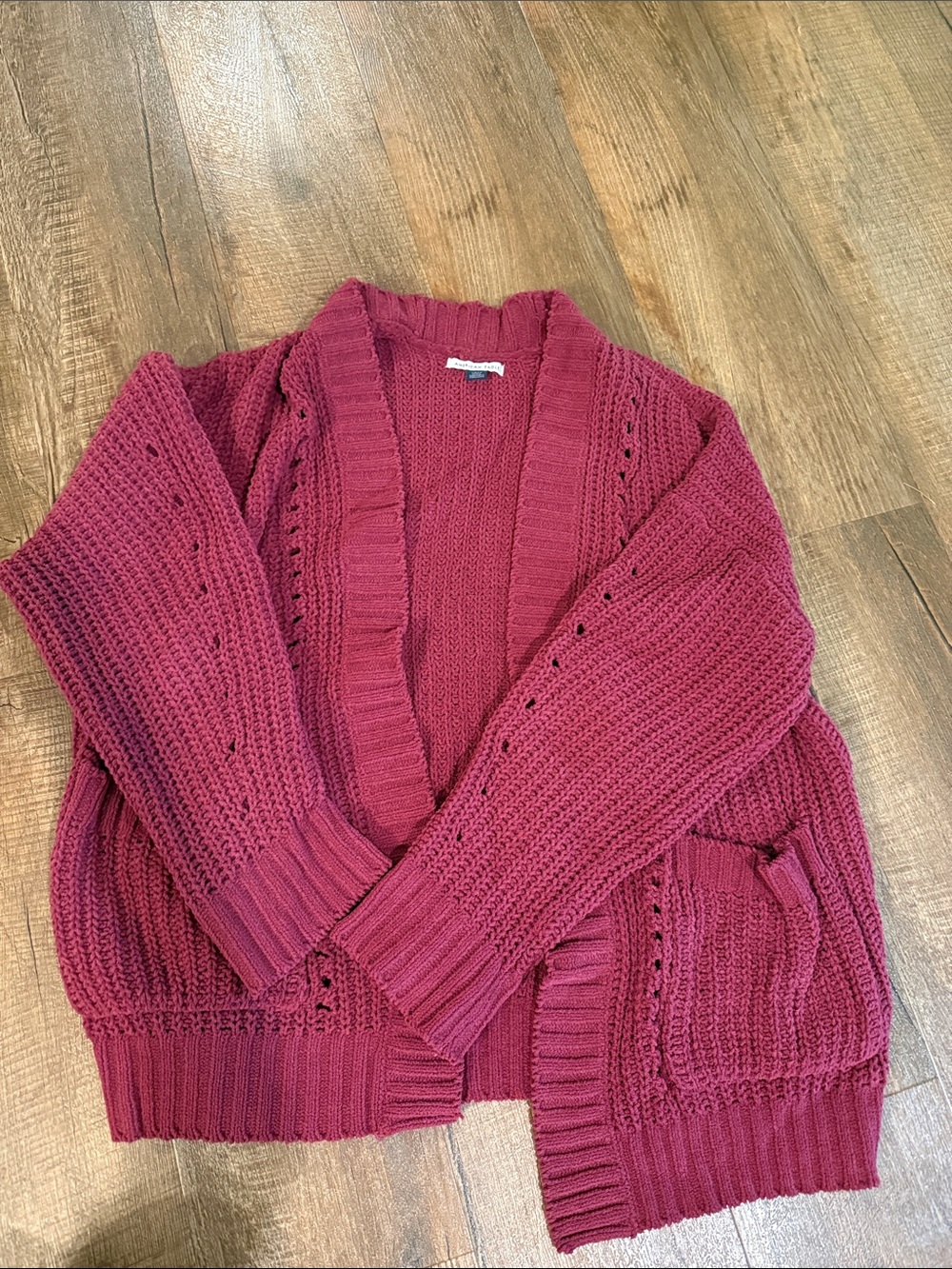 American Eagle Outfitters Berry Open-Front Knit Cardigan